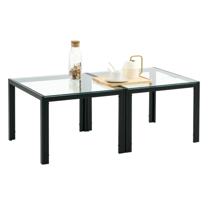 Coffee Table (Set of 2), Square Modern Table With Tempered Glass Finish For Living Room