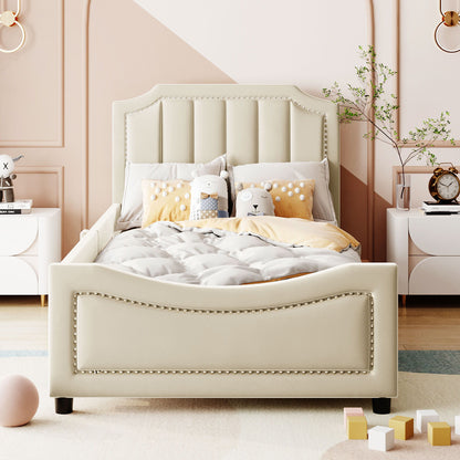 Upholstered Daybed With Classic Stripe Shaped Headboard