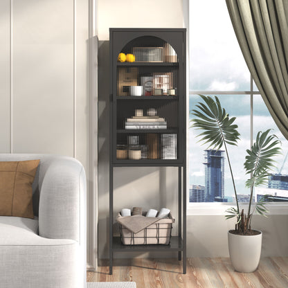 Metal Glass Door Display Storage Cabinet - 5 Tier Cube Bookshelf Storage Cabinet With 3 Adjustable Shelves For Kitchen, Dining Room, Living Room, Bathroom, Home Office