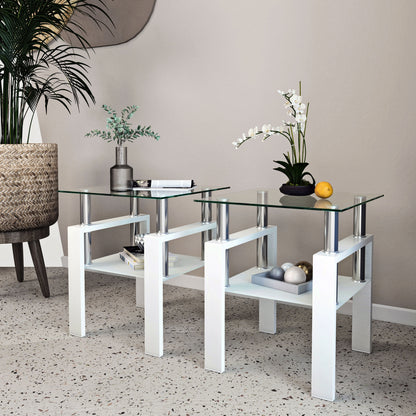 Modern Tempered Glass Tea Table, End Square Table For Living Room