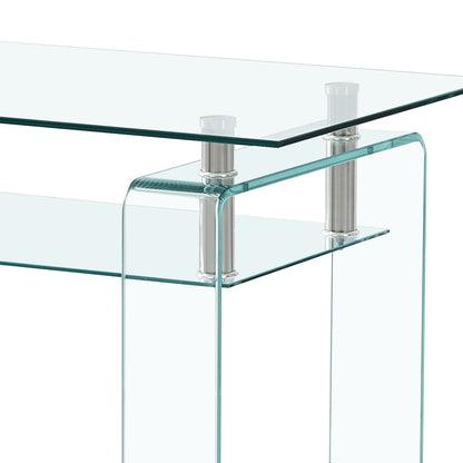 Rectangle Clear Glass Coffee Table, Modern Glass Coffee Table For Living Room, 2 Tier Storage Center Coffee Table, Tempered Glass Tea Table - Transparent