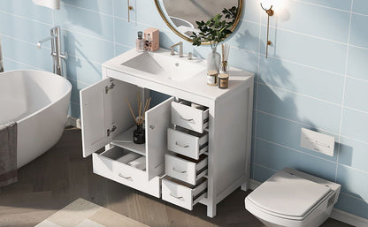 Bathroom Vanity With Ceramic Sink Combo, Abundant Storage Cabinet -2 Soft-Close Doors And 5 Drawers