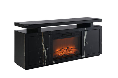 Drisana - Mirrored TV Stand With Fireplace - Black