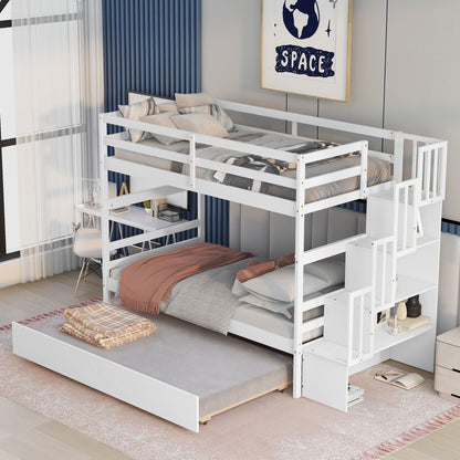 Twin Over Twin Bunk Beds With Twin Trundle And Stairway Storage Function