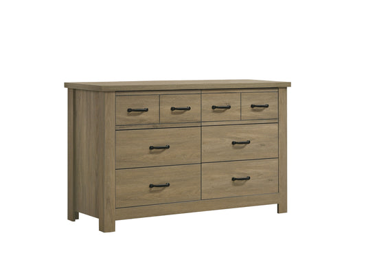 Finn - Oak Finish Dresser With 6 Drawers And Black Handles - Coffee Gray