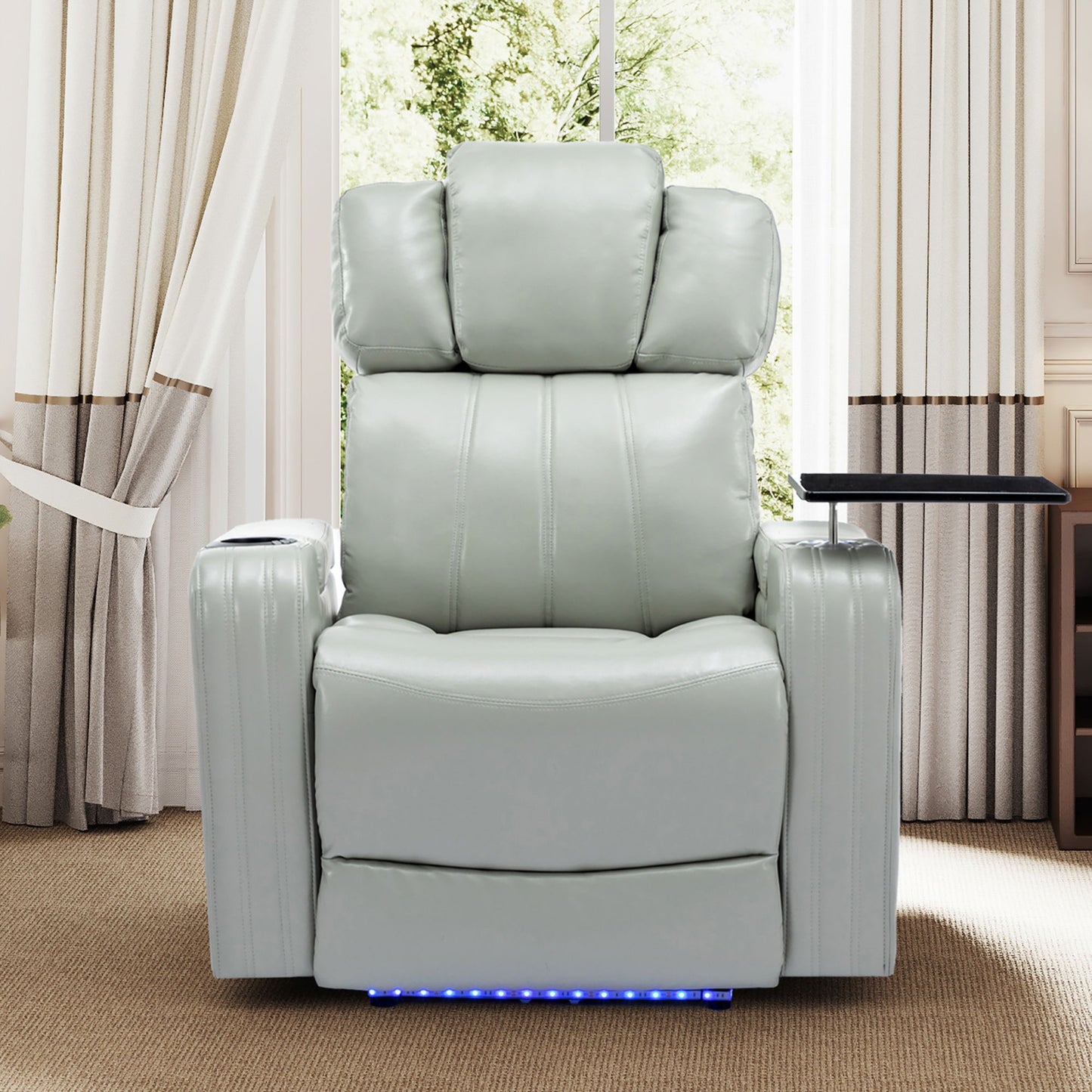 Power Recliner Individual Seat Home Theater Recliner With Cooling Cup Holder - Bluetooth Speaker, Led Lights, USB Ports, Tray Table, Arm Storage For Living Room