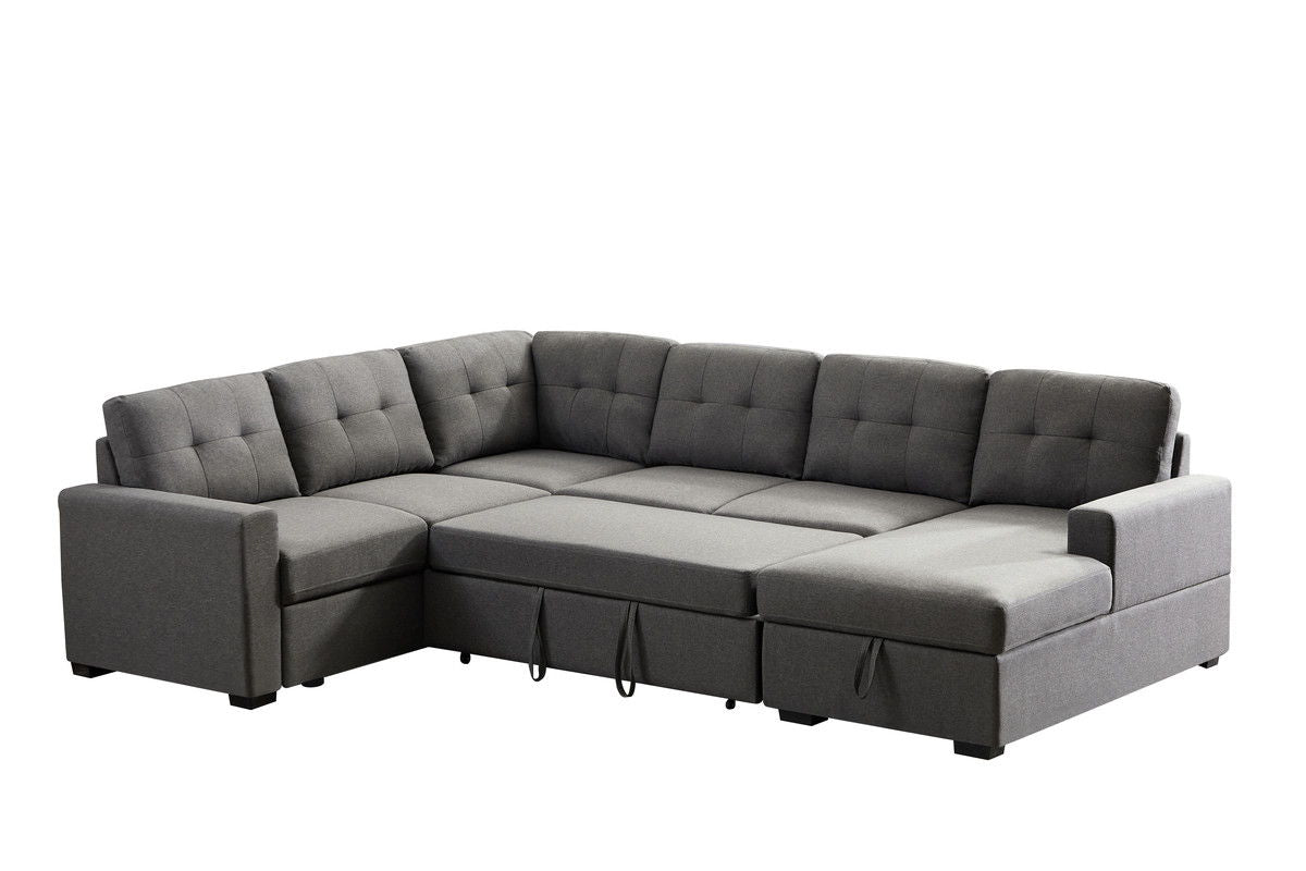 Selene - Linen Fabric Sleeper Sectional Sofa With Storage Chaise