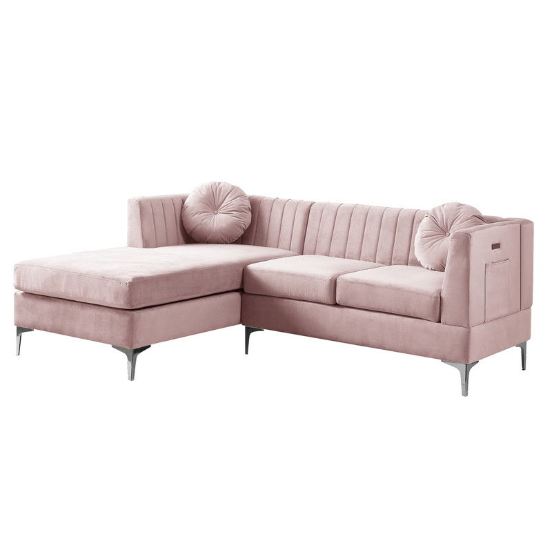 Chloe - Velvet Sectional Sofa Chaise With USB Charging Port