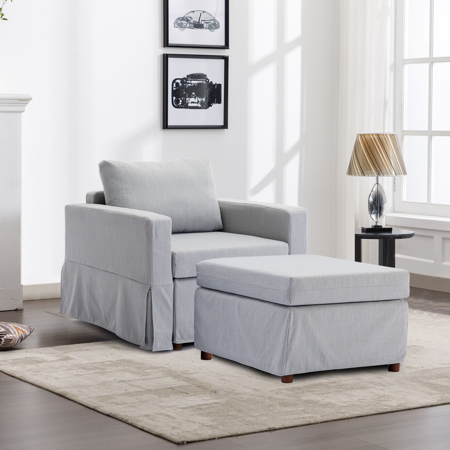 Single Seat Module Sofa Sectional Couch With Armrest With 1 Ottoman, Cushion Covers Non-Removable And Non-Washable