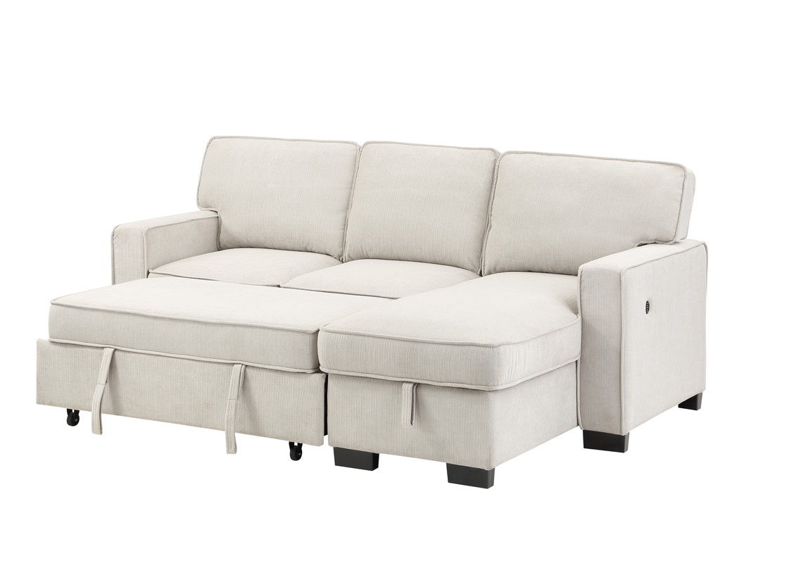 Estelle - Fabric Reversible Sleeper Sectional With Storage Chaise Drop-Down Table 2 Cup Holders And 2 USB Ports