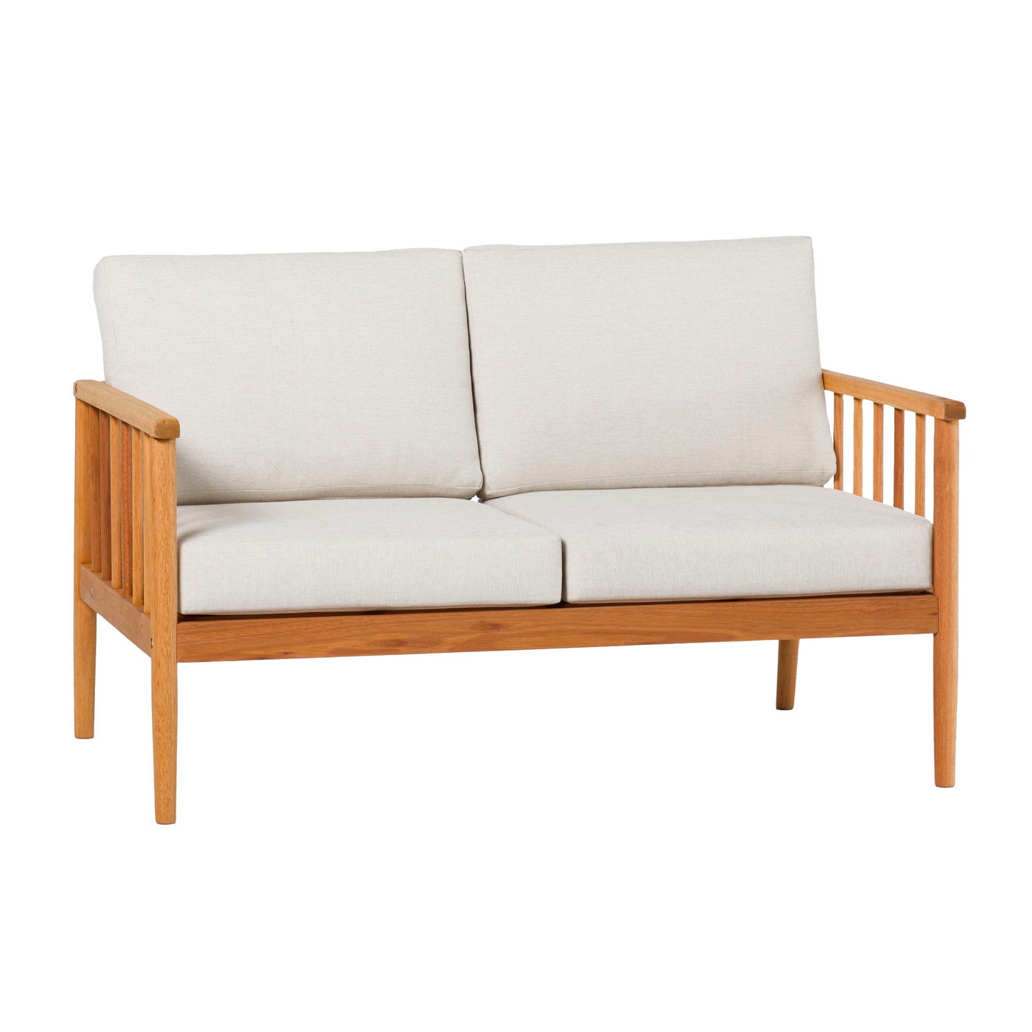 Contemporary Cushioned Eucalyptus Wood Patio Loveseat - Natural