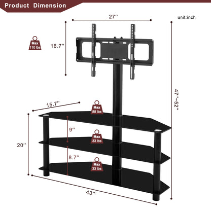 43.3" Multi-Function TV Stand Height Adjustable Bracket Swivel 3 Tier - Black