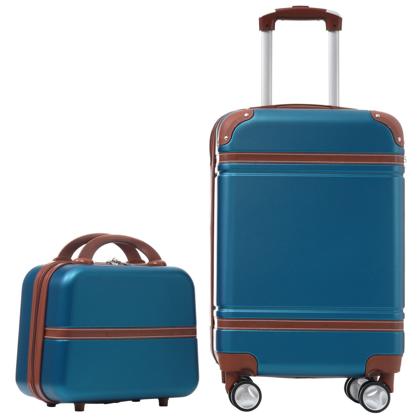 20" Hardside Luggage With Cosmetic Case, 2 Piece Lightweight Suitcase Set With Spinner Wheels, Carry On Vintage Luggage