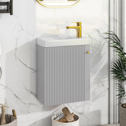 Contemporary Wall-Mounted Bathroom Vanity Combo Cabinet With Ceramic Basin Ideal For Small Bathrooms