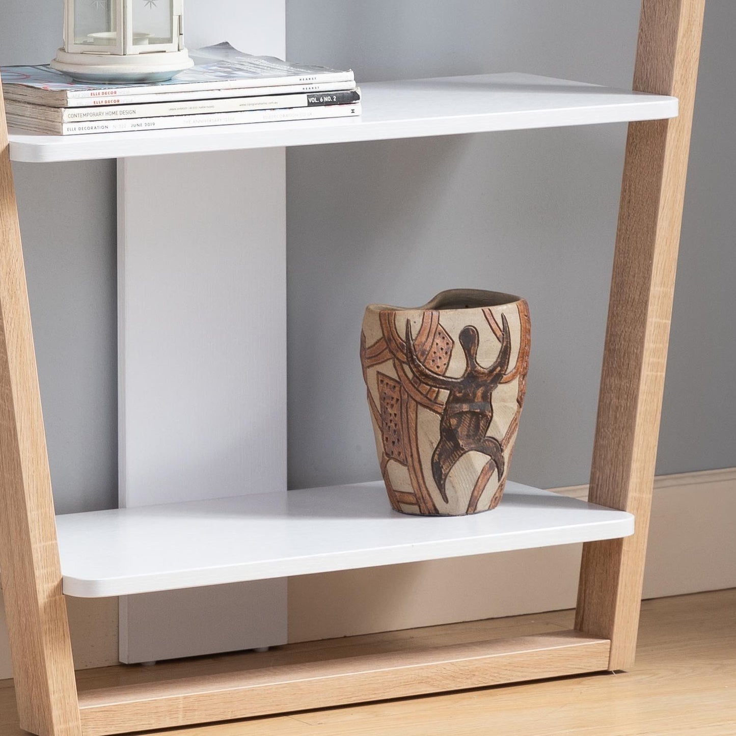 Contemporary Console Table With Three Open Shelves - White / Light Brown