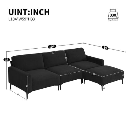 Modern L-Shaped Sectional Sofa, 4-Seat Velvet Fabric Couch Set With Convertible Ottoman, Freely Combinable Sofa For Living Room, Apartment, Office, Apartment