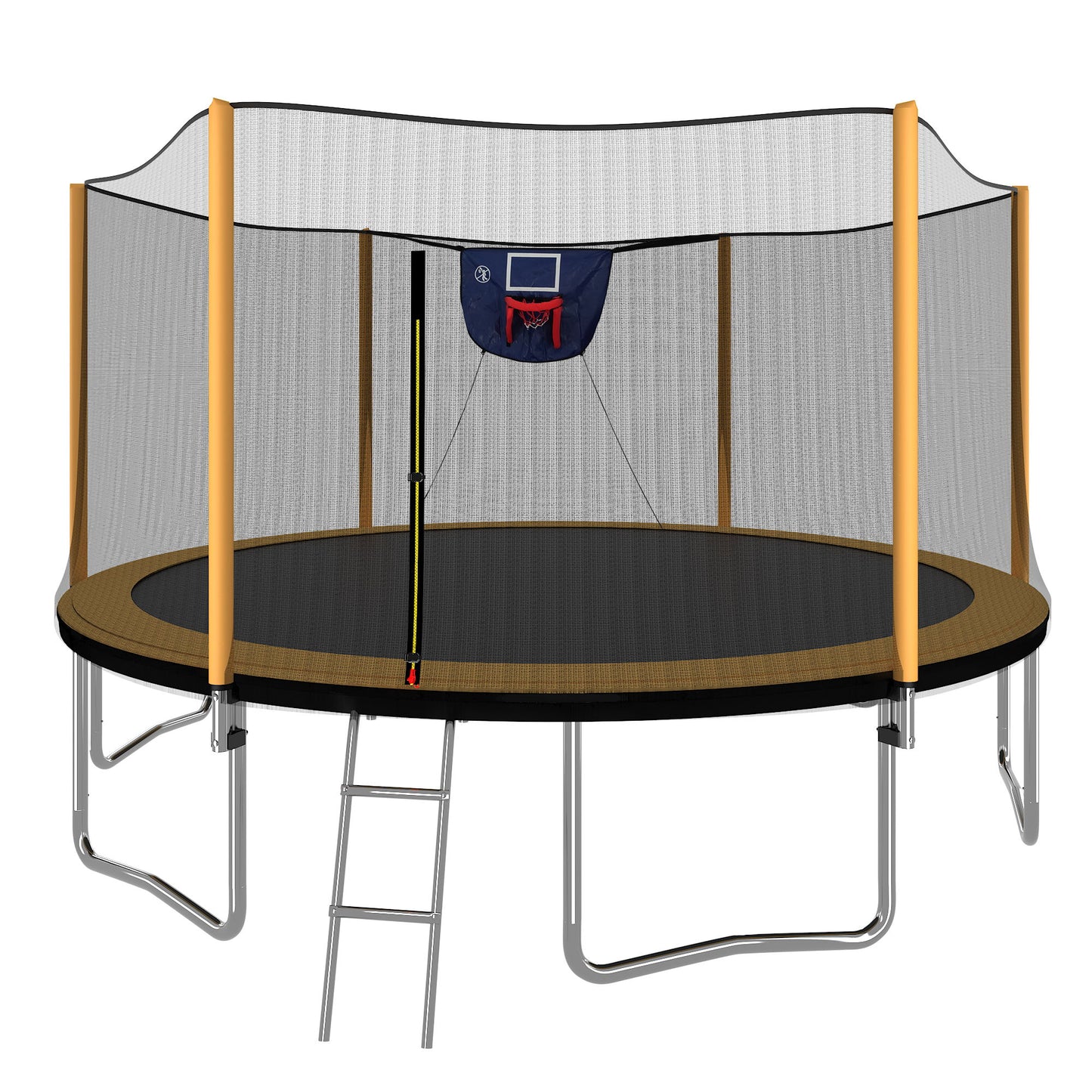 14Ft Powder Coated Advanced Trampoline With Basketball Hoop Inflator And Ladder (Outer Safety Enclosure) - Orange