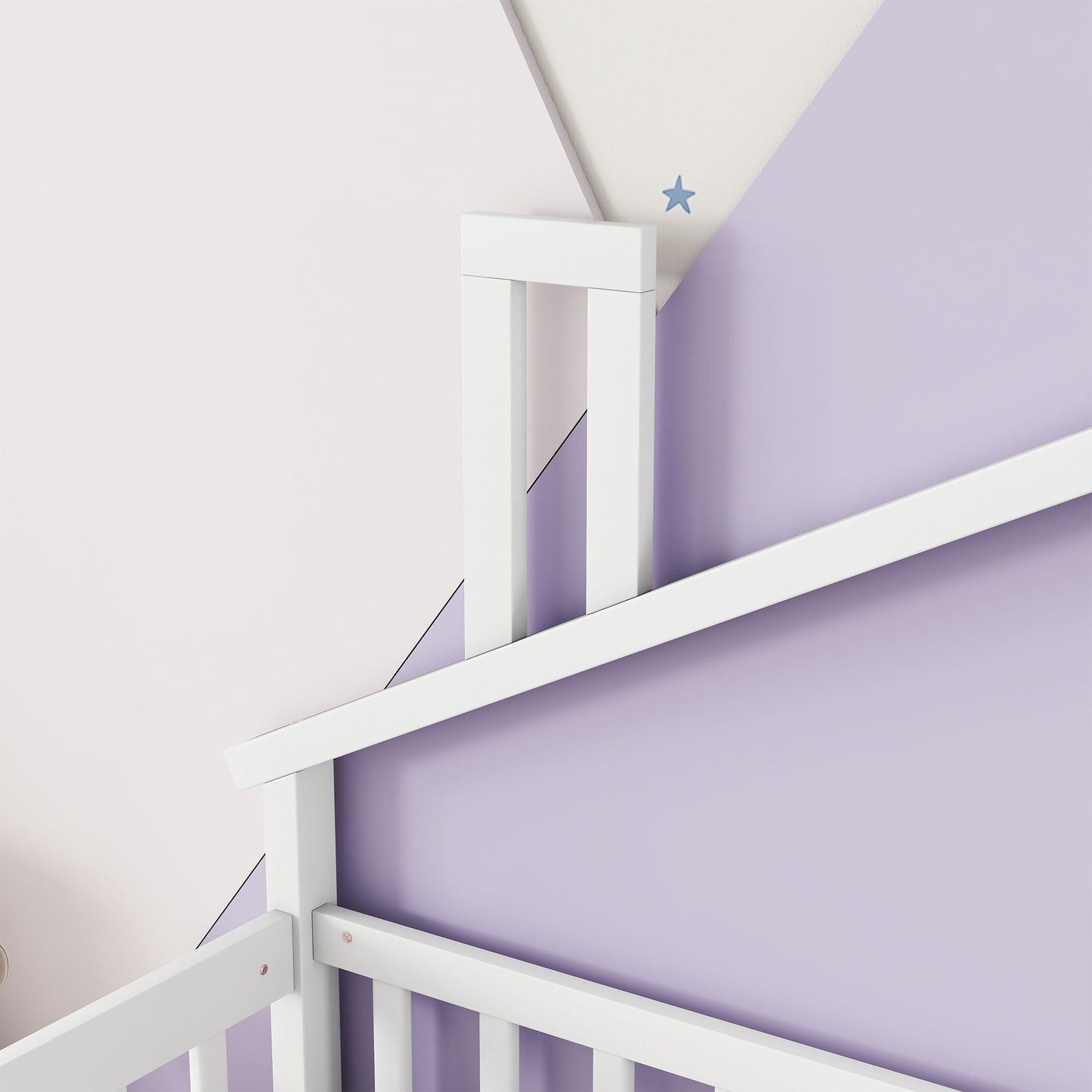 House-Shaped Bedside Floor Bed With Guardrails, Slats, With Door