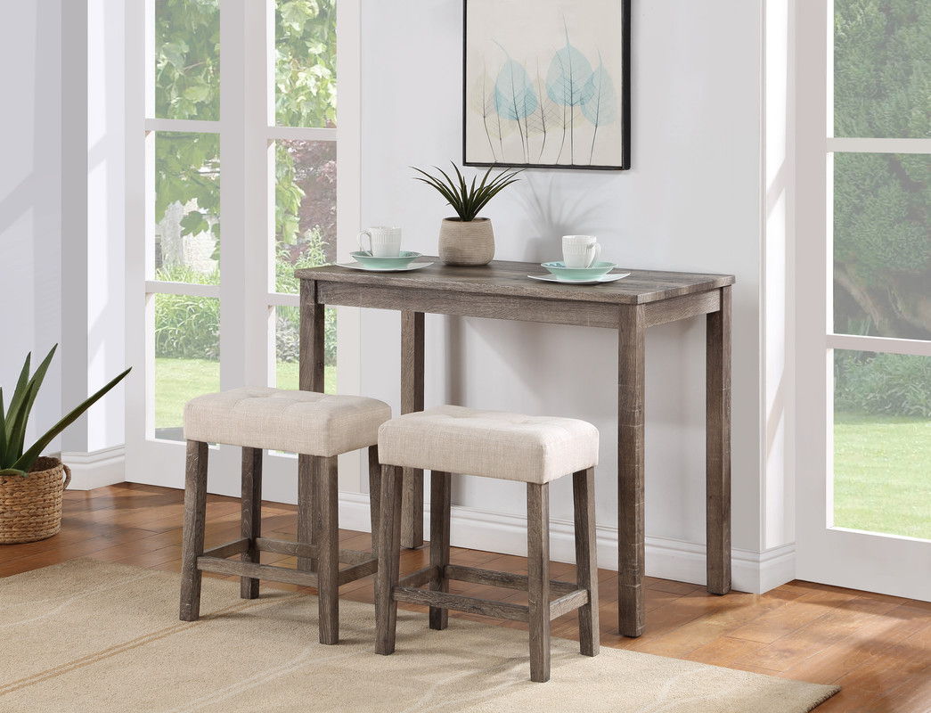 Lux - 3 Piece Counter Height Pub Table With Tufted Linen Stools (Set of 3)