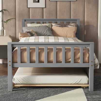 Twin Bed With Trundle, Platform Bed Frame With Headboard And Footboard, For Bedroom Small Living Space, No Box Spring Needed