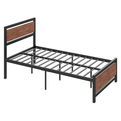 Platform Bed, Metal And Wood Bed Frame With Headboard And Footboard