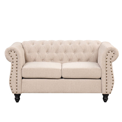 Modern Sofa Dutch Plush, Upholstered Sofa, Solid Wood Legs, Buttoned Tufted Backrest