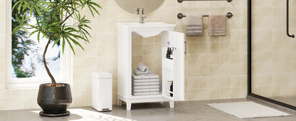 Modern Small Bathroom Vanity Cabinet With Ceramic Basin, Ample Storage, 1 Soft Close Door