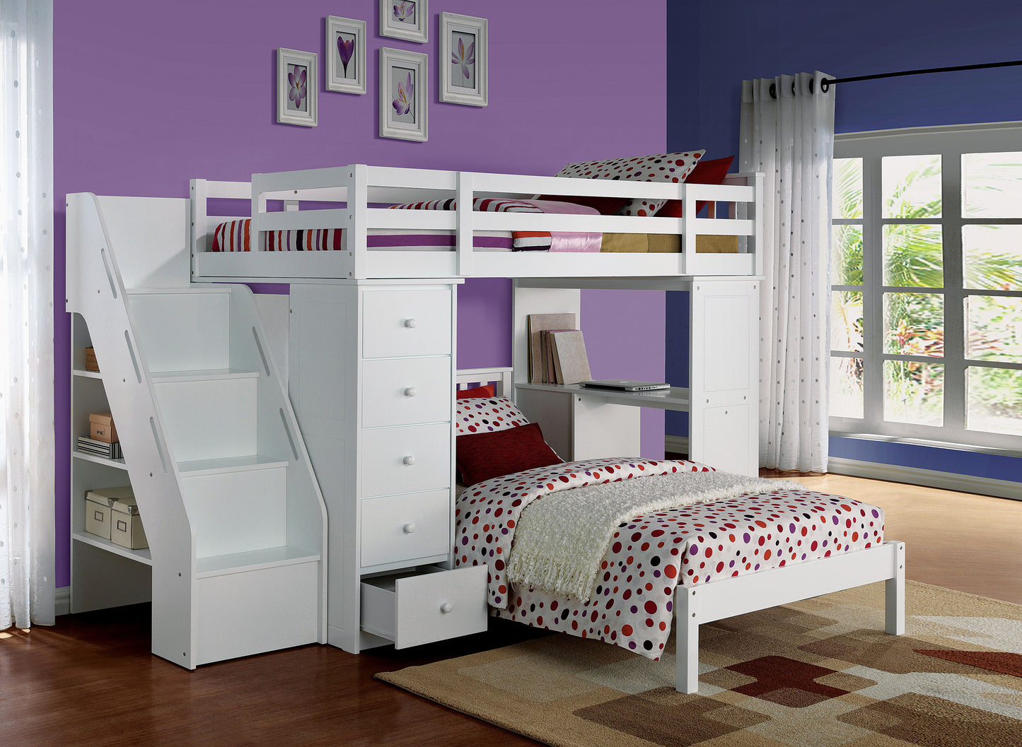 Freya - Twin Loft Bed With Storage (Not Including The Bottom Twin Bed) - White