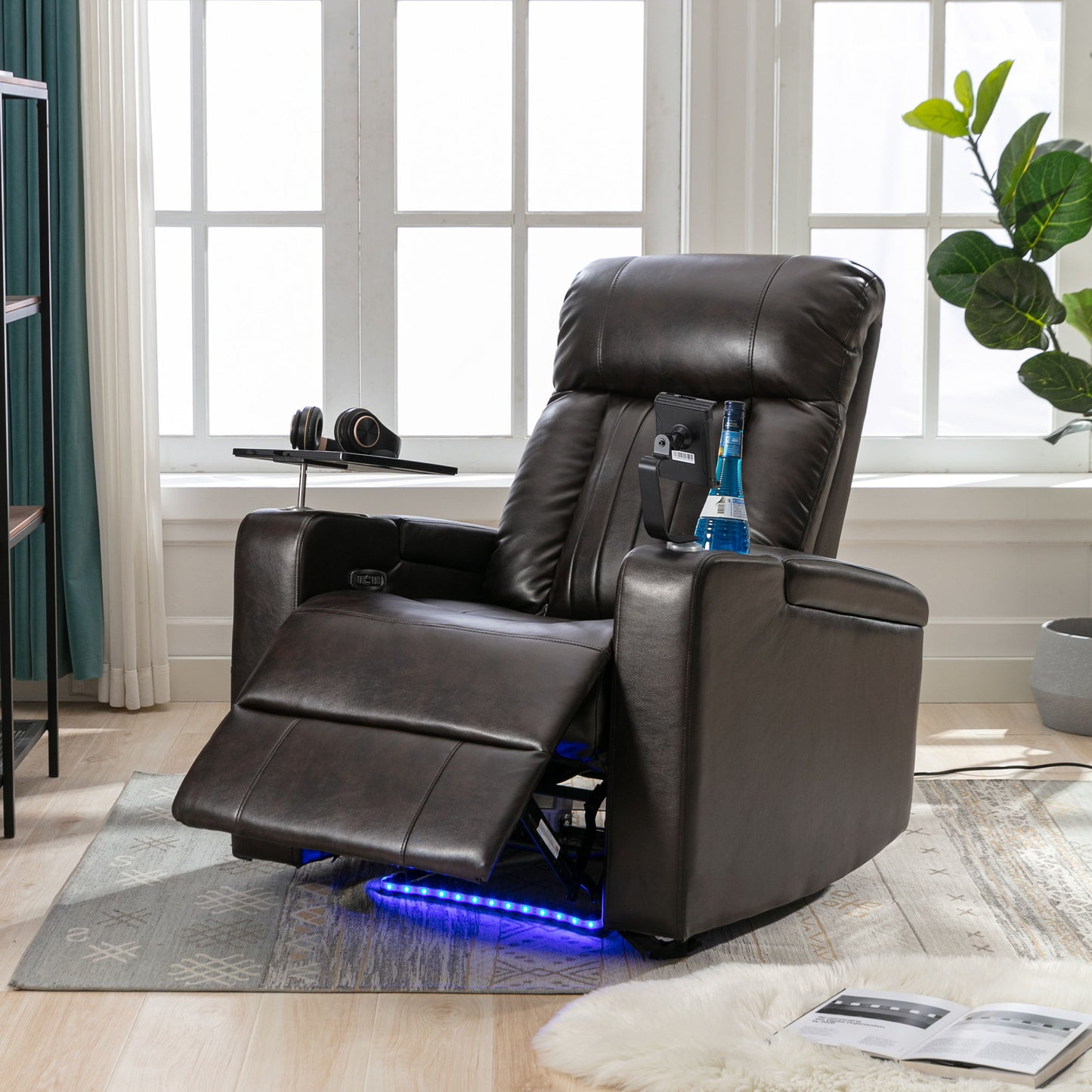 Premium Power Recliner With Storage Arms, Cupholders, Swivel Tray Table And Cell Phone Stand