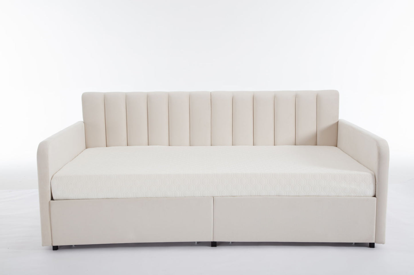 Flora - Upholstered Daybed With 2 Drawers Ribbed Tufted Backrest in Lavish Modern Design