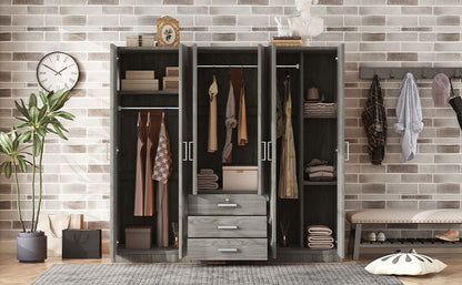 6 Doors Wooden Wardrobe Storage For Bedroom With Big Drawers