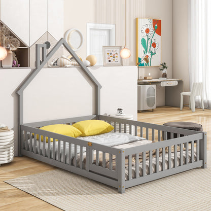 House-Shaped Headboard Floor Bed With Fence