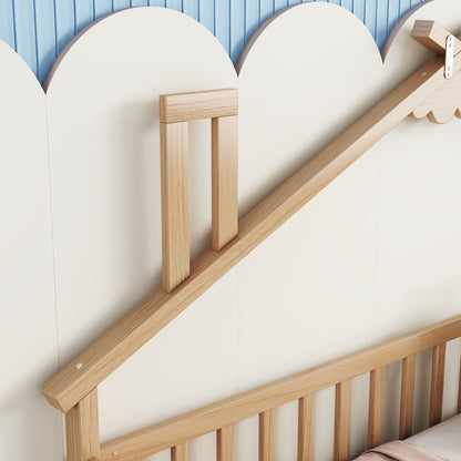 House-Shaped Bedside Floor Bed With Guardrails, Slats, Without Door