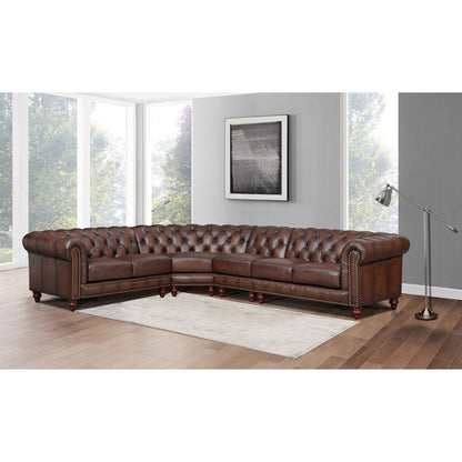 Alton Bay - Leather L-Shaped Convertible Sectional - Brown