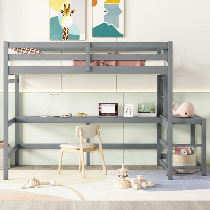 Loft Bed With Built-In Desk, Ladder Platform, Ladders, Guardrails