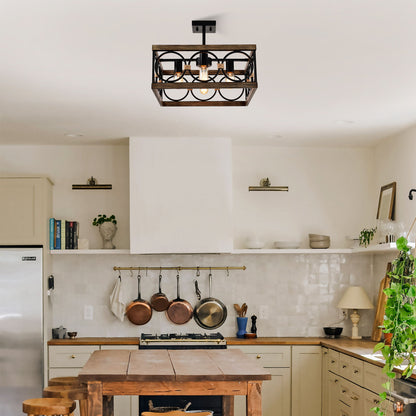 Kitchen Island Lights Ceiling Light Farmhouse Dining Room Light Fixture, Wood And Metal Rectangular Ceiling Light, Ceiling Lighting For Living Room, Conference Room, Home Office