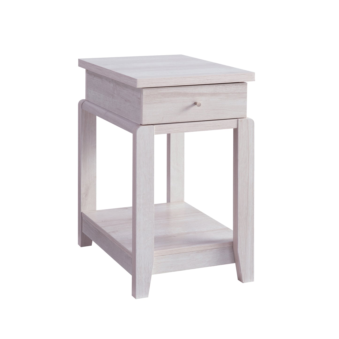 Chair Side End Table With One Drawer And Bottom Shelf, Accent Table - White Oak