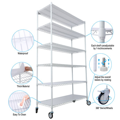 6 Tier 6000Lbs Capacity Nsf Metal Shelf Wire Shelving Unit, Heavy Duty Adjustable Storage Rack With Wheels & Shelf Liners For Commercial Grade Utility Steel Storage Rack