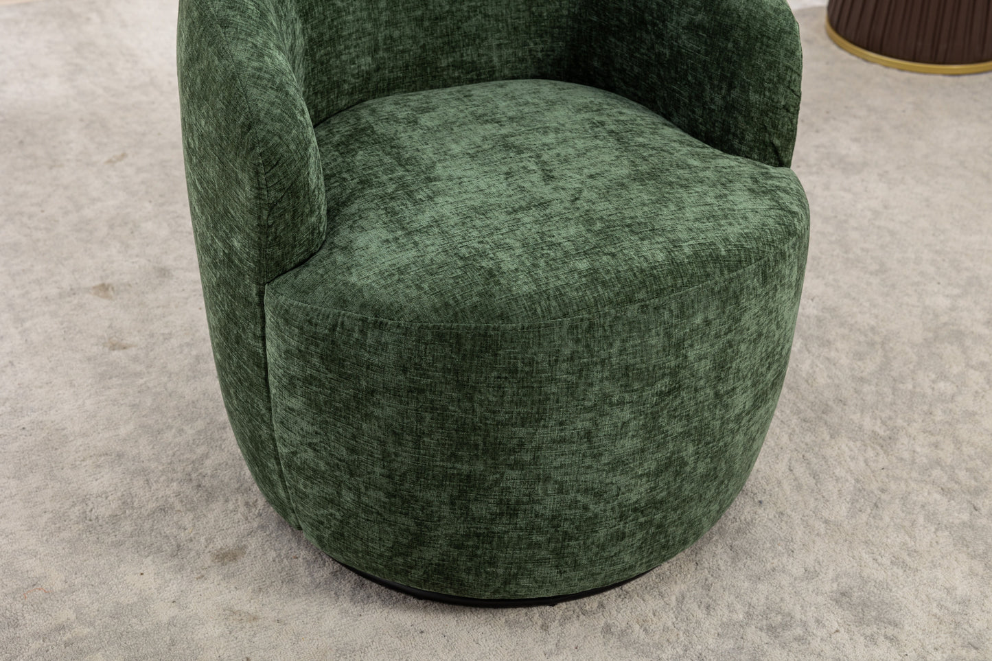 Chenille Fabric Swivel Accent Armchair Barrel Chair With Powder Coating Metal Ring