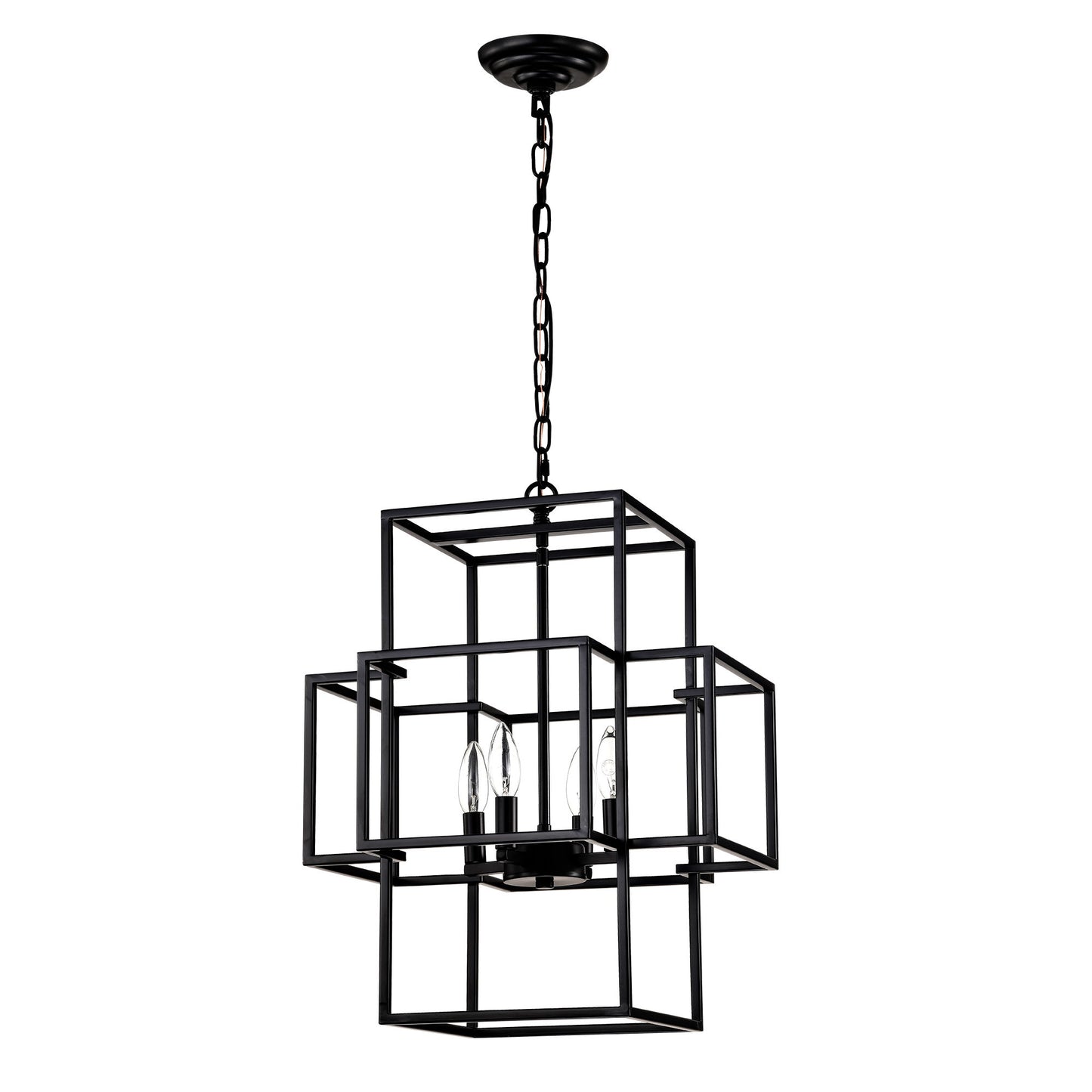 4 Light Metal Lantern Tiered Pendant Hanging Light Fixtures, Industrial Farmhouse Adjustable Height Chandeliers For Dining Room Hallway Foyer Entryway (E12 Bulbs Not Included)