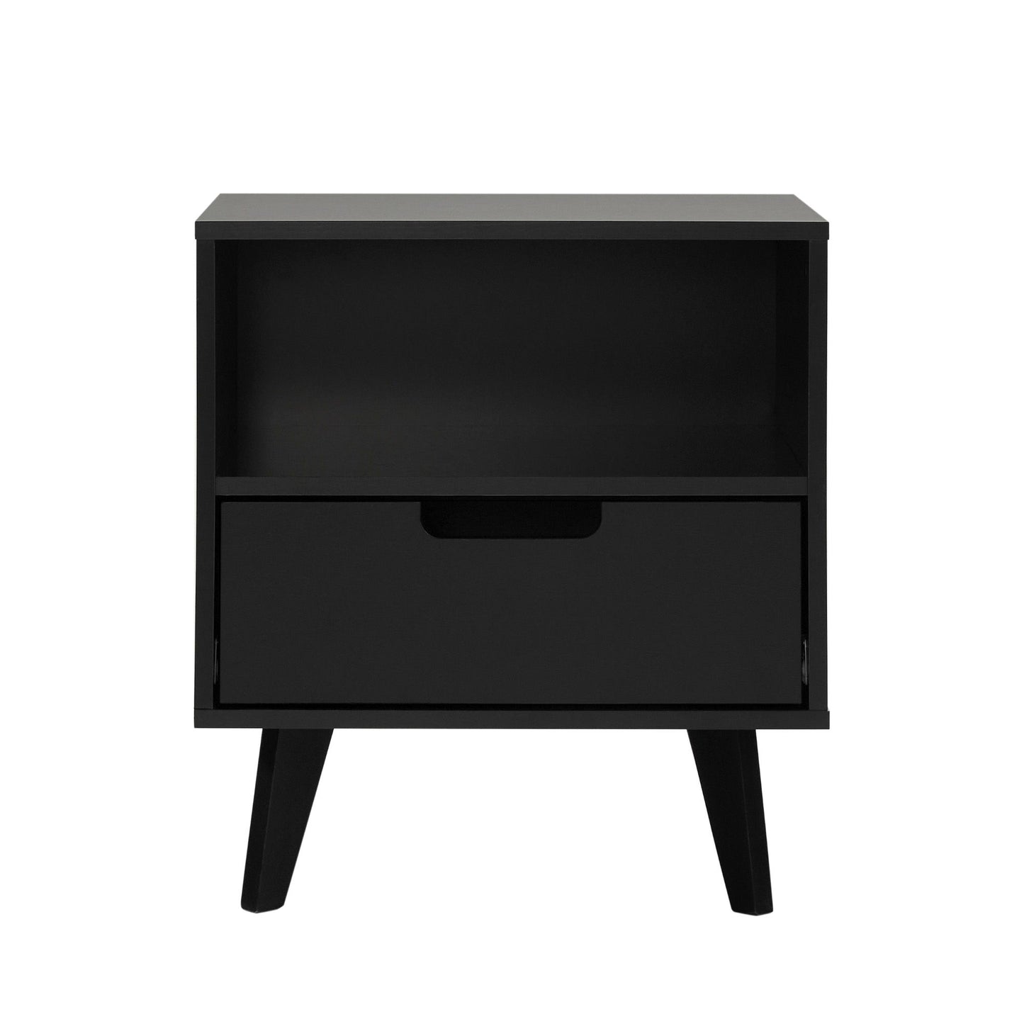 Modern 1 Drawer Nightstand With Open Cubby - Black