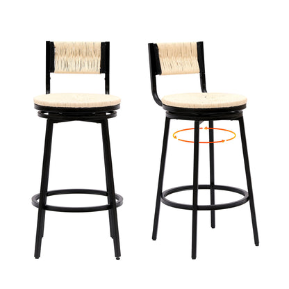 Bar Stools Swivel Counter Chairs With Metal Frame Hand Woven Paper Rope Dining Barstools For Kitchen Counter (Set of 2)