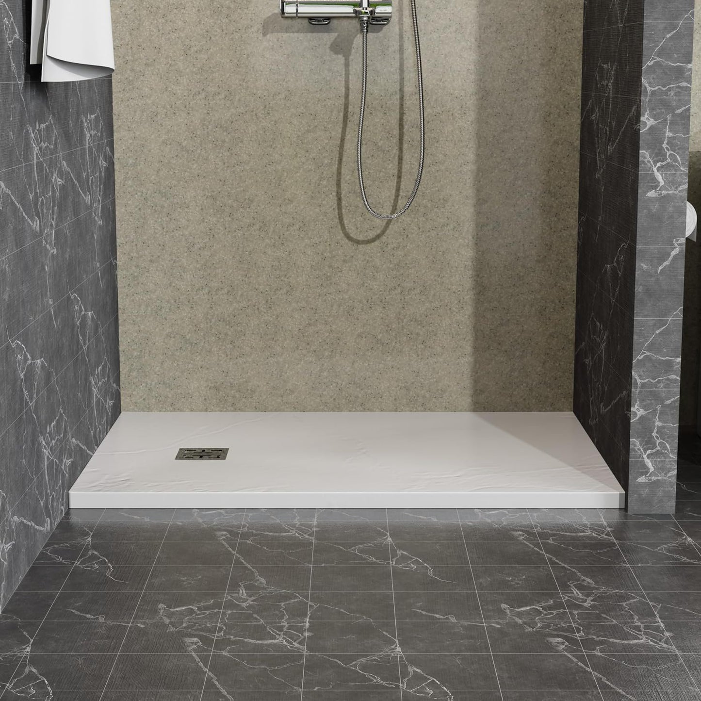 ABS & Acrylic Shower Base With Drain Kit And Stainless Steel Cover - White