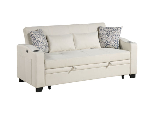 Bennett - 71"W Fabric Convertible Sleeper Loveseat with USB Charger and Cupholders