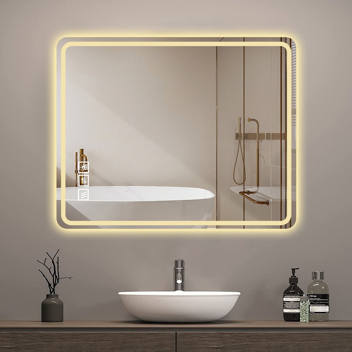 LED Bathroom Mirror Vanity Mirrors With Front Lights Wall Mounted Anti-Fog Frameless Make Up Mirror With Light Copper-Free Mirror Horizontal Or Vertical