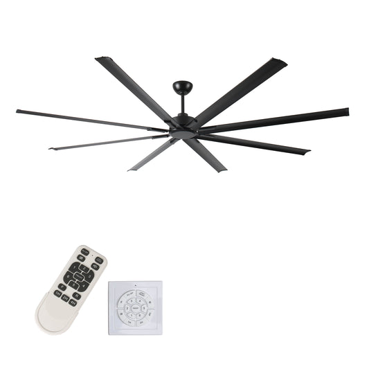 Industrial DC Motor Ceiling Fan, Large Ceiling Fan With 8 Reversible Blades, 5 Speed Remote Control, Home Or Commercial Ceiling Fans For Porch / Garage / Shop - Black