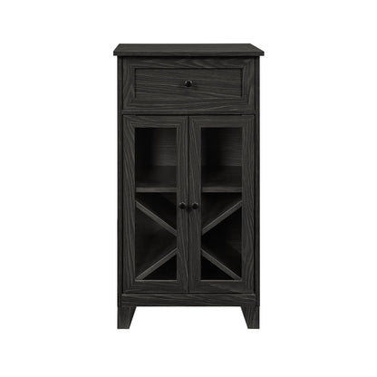 Classic Glass Door Bar Cabinet With Bottle Storage - Graphite