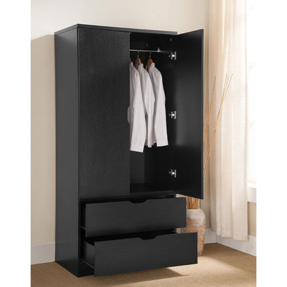 Wardrobe With Two Doors And Two Drawers - Black