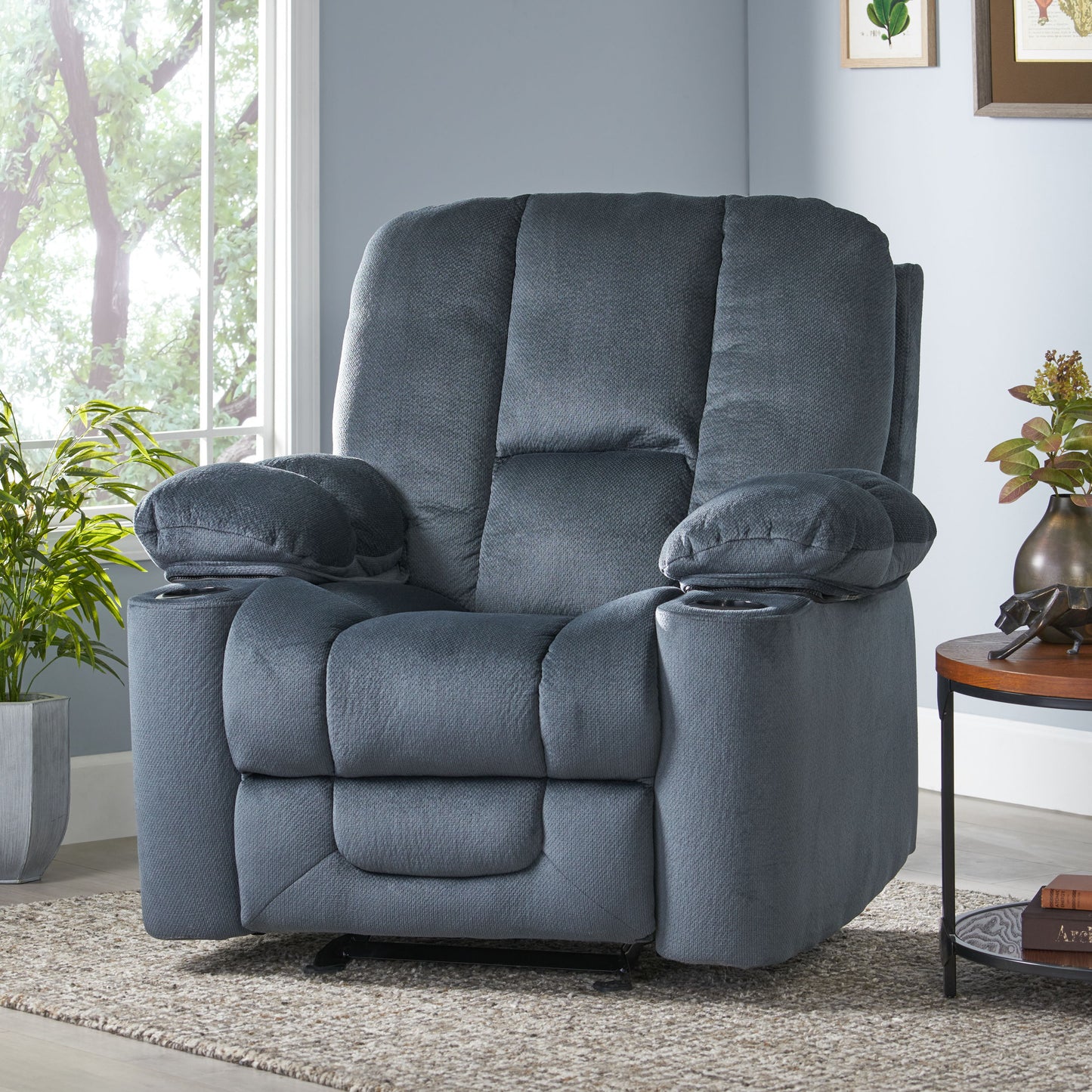 Luxurious Manual Recliner Chair With Skin-Friendly Fabric And Dual Cup Holders