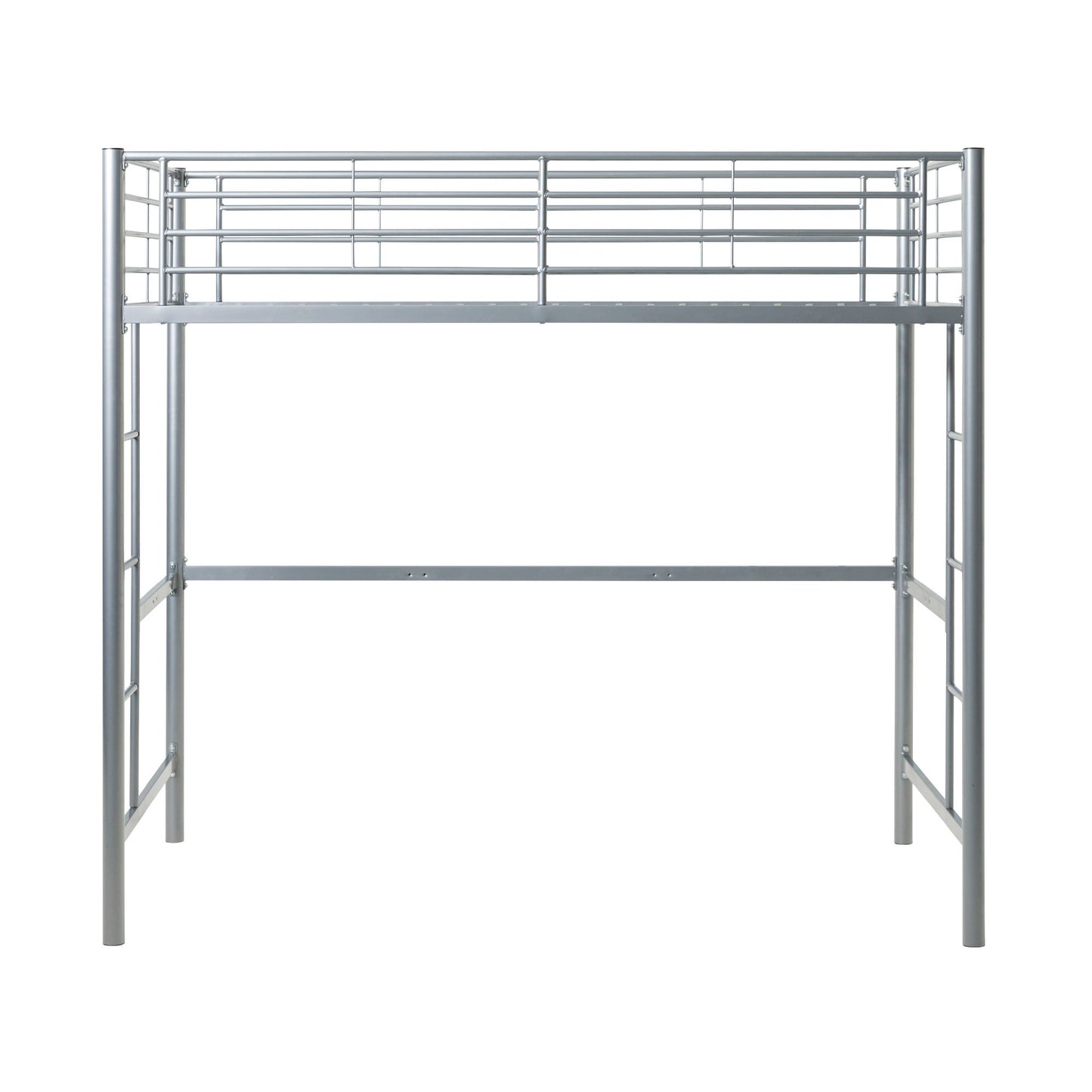 Modern Industrial Twin Over Loft Metal Bunk Bed Frame With Integrated Guardrails - Silver